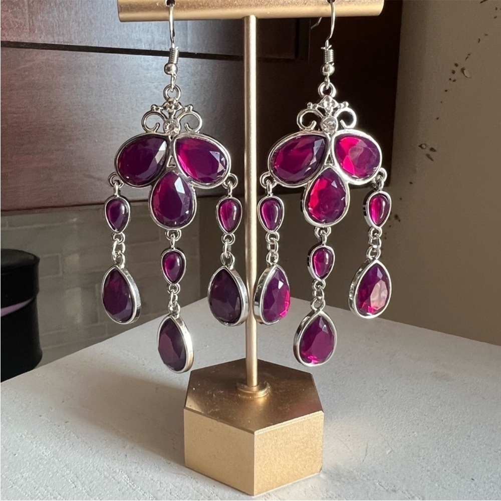 Vintage Purple and Pink Chandelier Earrings - Picture 4 of 5